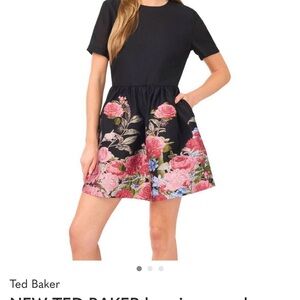 Ted Baker Black Dress with Pink Floral Skirt
